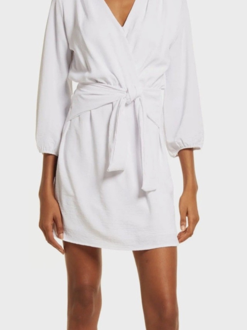 Wrap-Front White Tie-Waist Dress